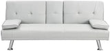 Pu Leather Convertible Futon Sofa Bed,Modern Couch Loveseat Sleeper, 3 in 1 Comfy Folding Recliner Couches Bed for Small Spaces Living Room, Adjustable Backrest, 2 Cupholders for Office (White) Xinmviec