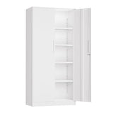 Crownland 72" Metal Office Storage Locking Cabinet, Lockable Garage Storage Cabinets, High Office Storage Cabinet with Adjustable Shelves for Garage(White) Crownland