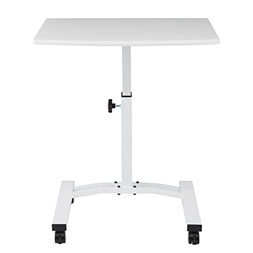 Seville Classics Airlift Mobile Height Adjustable Laptop Stand Computer Workstation for Sitting Classroom Home Office Medical Table w/Wheels, Flat Desk 24", White Seville Classics