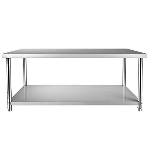 VEVOR Stainless Steel Prep Table, 72 x 30 x 34 Inch, 550lbs Load Capacity Heavy Duty Metal Worktable with Adjustable Undershelf, Commercial Workstation for Kitchen Restaurant Garage Backyard VEVOR