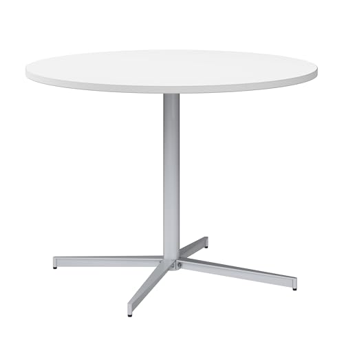 Bush Business Furniture 42-inch Round Conference Table with Metal Base, Circular Meeting Room Desk for 4 Users, White Bush Furniture
