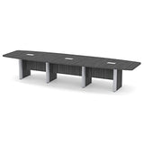 Thaweesuk Shop New 16 ft Gray Modern Executive Boat Shaped Conference Table Room Wood Hide Wires Inside Elliptical Metal Legs Desk Grommets Racetrack Power Modules Black Boardroom Furniture Business Generic
