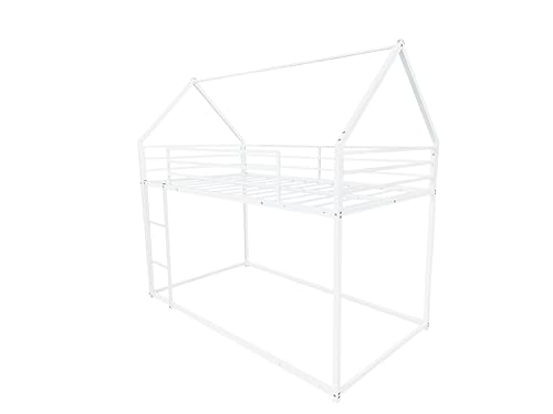 PVWIIK Bunk Bed Twin Over Twin for Girls,Boys,Twin House Bunk Bed Frame with Guardrail & Ladder,Noise-Free,Easy Assemble,No Box Spring Needed,White PVWIIK