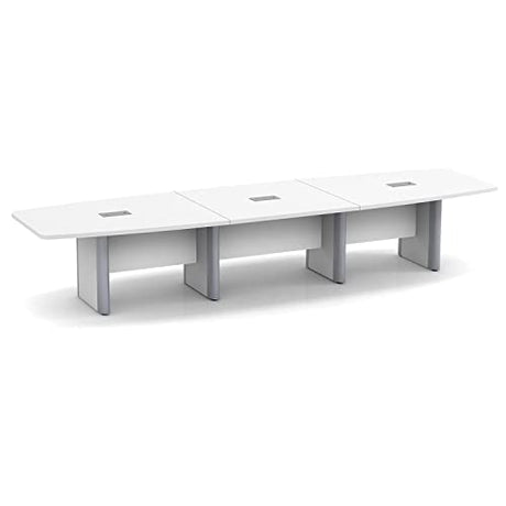 Thaweesuk Shop 16 ft White Modern Executive Boat Shaped Conference Table Room Wood Hide Wires Inside Elliptical Metal Legs Desk Grommets Racetrack 3 Power Modules Black Boardroom Furniture Business Generic