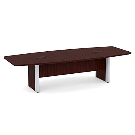 Thaweesuk Shop New 10 FT Mahogany Luxurious Modern Boat Shaped Conference Table Room Wood Hide Wires Inside Elliptical Silver Metal Legs Desk Grommets Racetrack Meeting Boardroom Office Furniture Generic