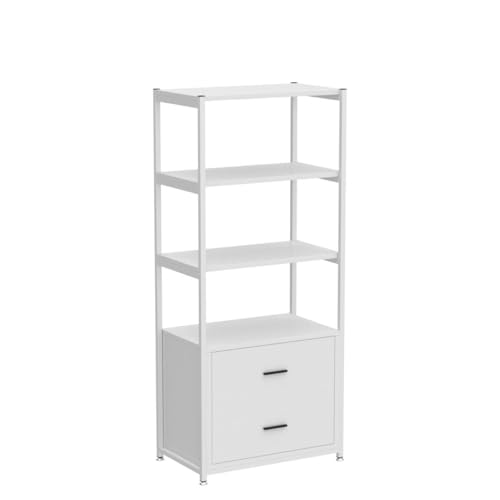 Tribesigns Bookcase, 4-Tier White Bookshelf with 2 Drawers, Etagere Standard Book Shelves Display Shelf for Home Office (White)