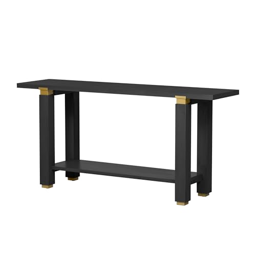 Merax 62.9" Modern Minimalist Console Table for Entryway Hallway Front Door, Narrow Pine Sideboard with Bottom Shelf, Easy Assemble Black Merax