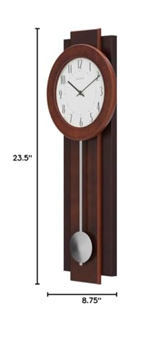 Bulova C3383 Avent Wall Clock | Two-Tone Wooden Case with Slow-Swing Pendulum | Arabic Numerals | Personalization Plate | 23.5" Height Bulova