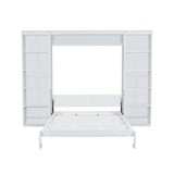 SOFTSEA Queen Size Murphy Bed with Desk, Space Saving Foldable Wall Bed Frame with Storage Shelves, Hideaway Wall Murphy Bed Cabinet for Small Room, Guest Room, White SOFTSEA