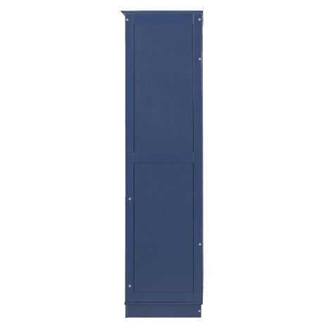Kitchen Pantry, Freestanding Kitchen Storage Cabinet Display Cabinet With Glass Doors And 4 Built In Drawers For Living Room, Home Office - Blue HouseOfZazla