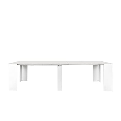 SSLine Rectangular Extendable Dining Table 35"-118" Super Long Conference Meeting Table for 6 8 12 People Modern White Expandable Kitchen Tables for Home Office Computer Table - WoodArtSupply