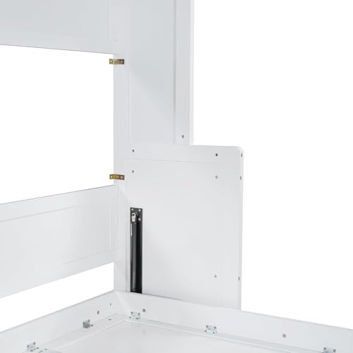 Full Horizontal Murphy Bed with Desk,Solid Wood Folding Hideaway Murphy Wall Bed for Adult,Guest Room (White) MERITLINE