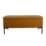 HomePop Upholstered Storage Bench with Metal Leg Home Décor|Bench with Storage for Living Room & Entryway - Faux Leather Brown HomePop