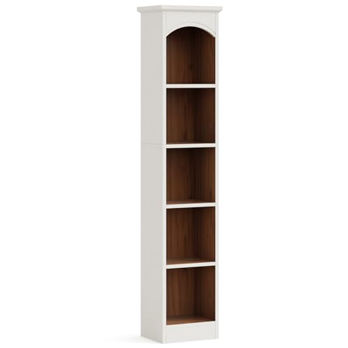 Tribesigns Narrow 5-Tier Bookcase - 70.9-Inch Tall White & Oak Corner Display Shelves Tribesigns