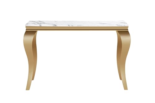 Modern Rectangular White Faux Marble Console Table, 0.71" Thick Faux Marble Top, 4 Stainless Steel Legs with Gold Mirrored Finish for Living Room (White6) ShopBOPP