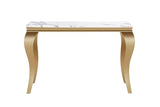 Modern Rectangular White Faux Marble Console Table, 0.71" Thick Faux Marble Top, 4 Stainless Steel Legs with Gold Mirrored Finish for Living Room (White6) ShopBOPP