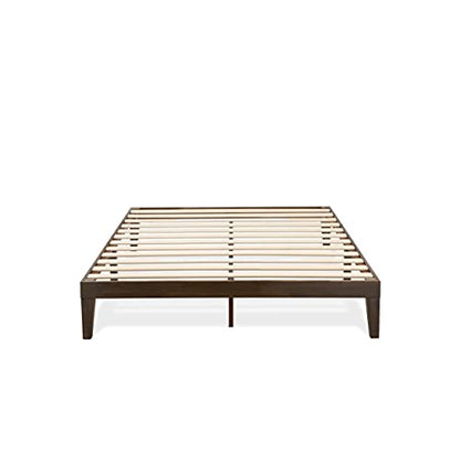 East West Furniture DNP-22-Q Walnut Queen Platform Bed Frame with Solid Wood Legs - WoodArtSupply