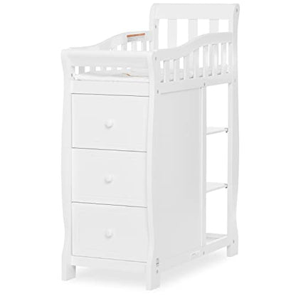 Dream On Me 5-in-1 Brody Full Panel Convertible Crib in White with Changer, Spacious Drawers, Detachable Changing -Table, 1''Changing Pad