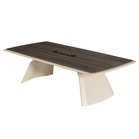 Tribesigns 7.87 ft Extra Long Conference Table for 10-12 People, Large Business Rectangle Meeting Seminar Table with Stainless Steel Base & Recessed Power Strip Socket, Gray + Khaki Tribesigns