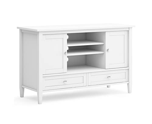 SIMPLIHOME Warm Shaker SOLID WOOD Universal TV Media Stand, 47 inch Wide, Transitional, Living Room Entertainment Center, Storage Cabinet, for Flat Screen TVs up to 55 inches in White SIMPLIHOME