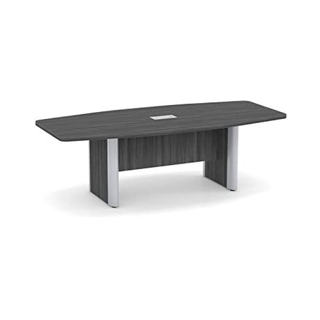 Thaweesuk Shop New Gray 8 FT Modern Boat Shaped Conference Table Wood Room Hide Wires Inside Elliptical Metal Legs Desk Grommets Racetrack Power Silver Modules Boardroom Meeting Business Furniture Generic