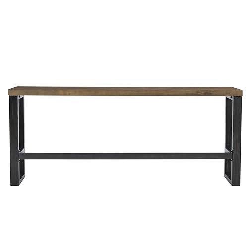 Darwin Black Metal-Framed Console Table with Brown Poplar Wood Veneer Top