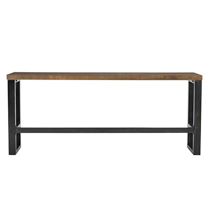 Darwin Black Metal-Framed Console Table with Brown Poplar Wood Veneer Top