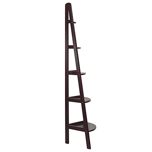 Casual Home Espresso 5-Shelf Corner Ladder Bookcase for Stylish Storage - WoodArtSupply