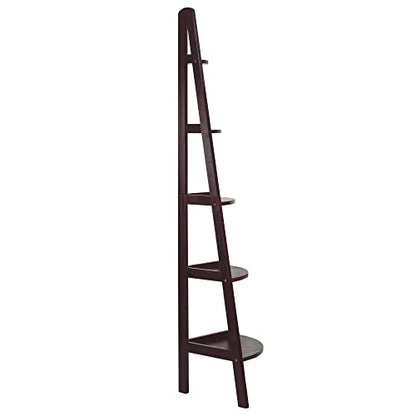 Casual Home Espresso 5-Shelf Corner Ladder Bookcase for Stylish Storage - WoodArtSupply