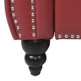 RUSTYER Chesterfield 3 Seater Sofa, Modern Leather Tufted Couch 3 Seater with Rolled Arms and Nailhead Mid-Century Upholstered Couch for Living Room, Bedroom, Apartment and Office, Claret RUSTYER