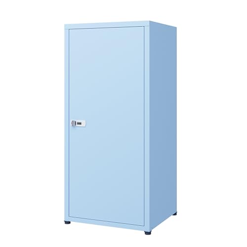 MIOCASA Metal Locker Storage Cabinet with Lock and Shelves,Single Door Lockable Cabinet for Bedroom,School,Kindergarten (Blue) MIOCASA
