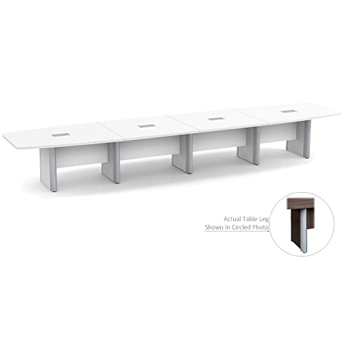 Thaweesuk Shop 18 ft White Modern Boat Shaped Conference Table Room Hide Wires Inside Elliptical Metal Legs Desk Grommets Racetrack Black Power Data Modules Boardroom Office Business Furniture Wood Generic