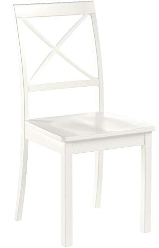 East West Furniture Boston Dining Room Cross Back Solid Wood Seat Chairs, Set of 2, Linen White - WoodArtSupply