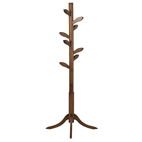 Coat Rack Freestanding Bamboo Coat Tree Rack with 8 Leaf Hooks, 3-Size Height Adjustable for Adults & Younger, Clothes Hanger Stand for Jacket, Hat, Entryway/Hallway/Corner/Bedroom (Vintage Brown) Bekrvio