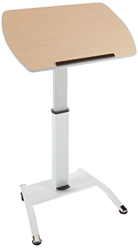 Luxor LX-PNADJ-LW Pneumatic Adjustable-Height Lectern/Mobile Standing Desk - Light Wood Luxor