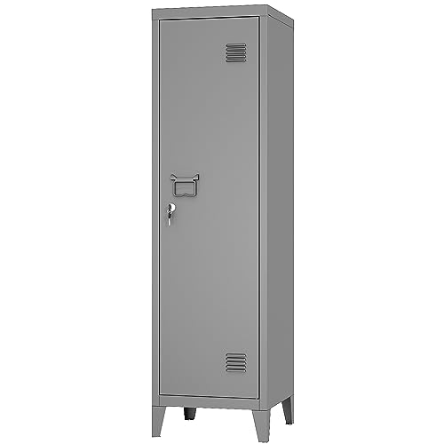 MIOCASA Metal Cabinet Home Office Storage Cabinets with Doors and Shelves Lockable 3 Door File Cabinet Organizer Coat Lockers for Kids (Grey) - WoodArtSupply