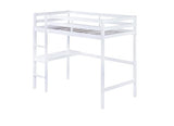 Twin Size High Loft Bed with Built-in Desk,Rubber Wood Loft Beds for Kids with Ladder & Safety Guardrail,Space-Saving Study and Sleep Combination,Wooden Frame for Bedrooms,Easy Assembly,White GDFStudio