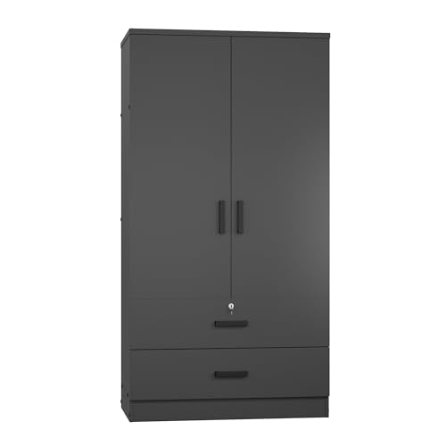 Woodpeckers Furniture And Mattress 2-Door Closet with 2-Drawers (Black) Woodpeckers Furniture And Mattress