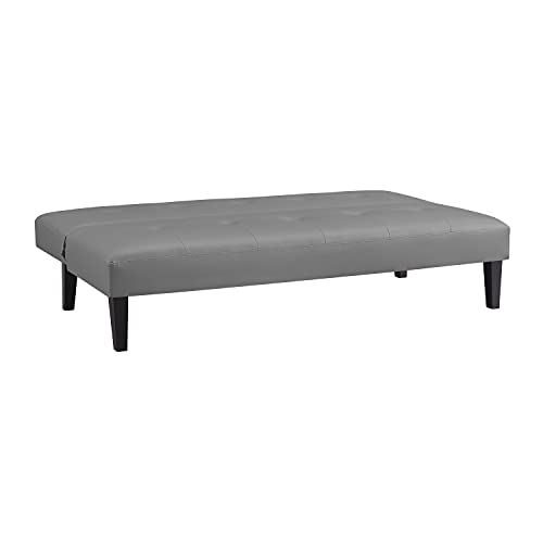 Naomi Home Gray Faux Leather Futon Sofa Bed, Modern Convertible Sofa with Wooden Legs, Reclining Small Couch Bed, Durable and Sturdy, 66'D x 32'W x 31'H Naomi Home