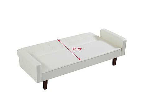 Zaboro Futon Sofa Bed, Convertible Sleeper Sofa, Loveseat Couch PU Leather Sofabed with Wooden Legs for Small Spaces Room Home Office Hotel with Adjustable Backrest, Reclining (White) Zaboro