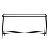 Pemberly Row 55" Blackened Bronze Metal/Glass Console Table, Tempered Glass Top, Geometric Crossbar Design, Modern Industrial Style Accent Table for Living Room or Entryway Use Pemberly Row
