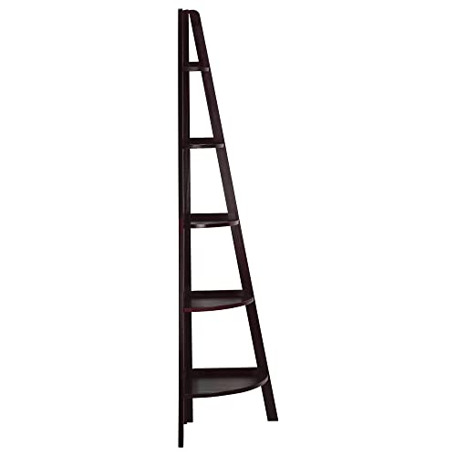 Casual Home Espresso 5-Shelf Corner Ladder Bookcase for Stylish Storage - WoodArtSupply