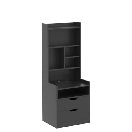 BTHFST Tall Black LED Bedside Nightstand with Charging Station, Shelves, and Drawers BTHFST