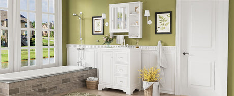 Bathroom Vanity With Sink, Modern Elegant Bathroom Storage Cabinet With 3 Drawers And Adjustable Shelves, Freestanding Vanity Set With Mirror Cabinet, Single Sink Bathroom Vanity HouseOfZazla