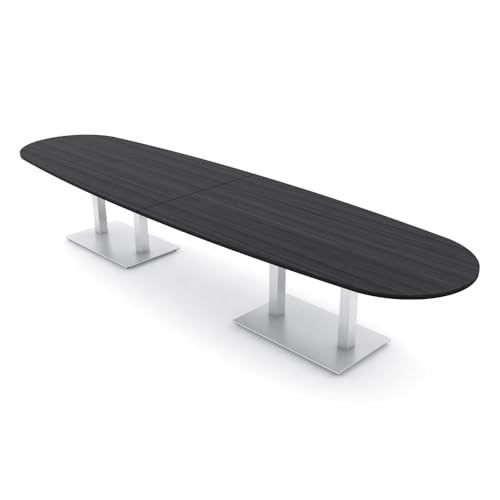 14-Person Oval Boat Shaped Conference Table | Harmony Series Modular Office Table with Brushed Silver Square Metal Base | Meeting Tables for Offices, and Homes | Asian Night –14Ft SKUTCHI DESIGNS INC.