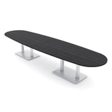 14-Person Oval Boat Shaped Conference Table | Harmony Series Modular Office Table with Brushed Silver Square Metal Base | Meeting Tables for Offices, and Homes | Asian Night –14Ft SKUTCHI DESIGNS INC.