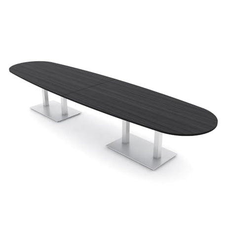14-Person Oval Boat Shaped Conference Table | Harmony Series Modular Office Table with Brushed Silver Square Metal Base | Meeting Tables for Offices, and Homes | Asian Night –14Ft SKUTCHI DESIGNS INC.