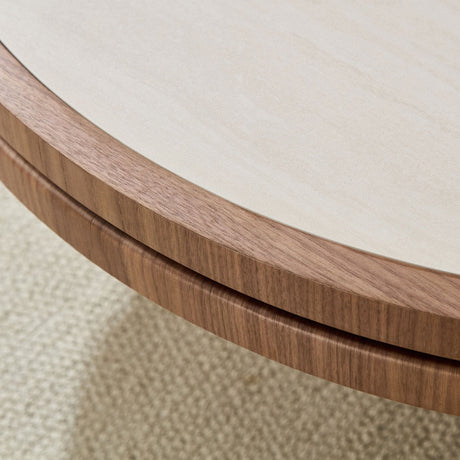 35.43 Inch Coffee Table with Sintered Stone Tabletop in Walnut HouseOfZazla