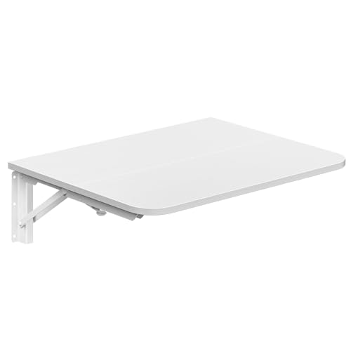 HOOBRO Folding Table, Wall Mounted Desk, Floating Wall Desk with Iron Bracket, Drop Leaf Table for Small Spaces, for Kitchen, Laundry Room, Home, Office, White WT054BZ01 HOOBRO