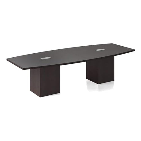 New Espresso Laminate Finish 12ft Modern Conference Table Wood Boat Shaped Square Storage Cube Legs Doors Grommets Desk Base Meeting Room Racetrack Office Business Furniture 142''L x 47-32''W x 29''H WoodArtSupply